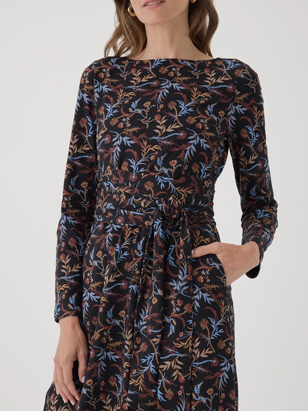 PACT Organic Cotton Fit & Flare Tie Wrap Dress Whimsy Floral Black XS